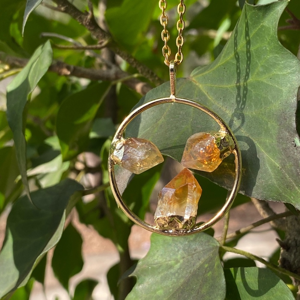 3 Point Trinity Raw Citrine Circle Necklace